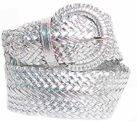 WN-LS3003 SILVER 3" WIDE LEATHER BRAIDED LADIES BELT, XS