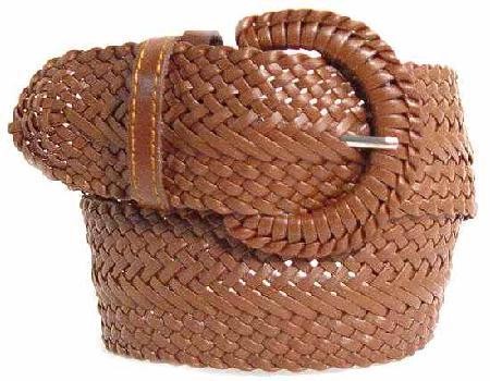 WN-LS3003 BROWN 3" WIDE LEATHER BRAIDED LADIES BELT, SMALL