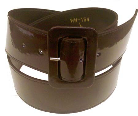 WN-154 BROWN 2" WIDE PATENT LEATHER FASHION BELTS, XL (39/41)