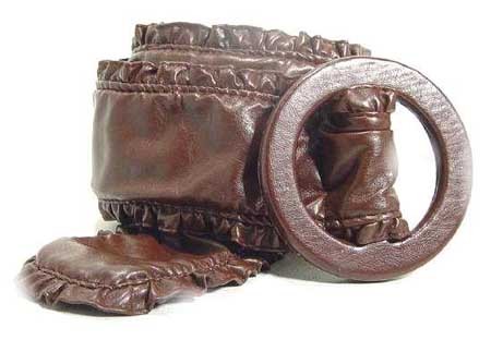 WN-155 BROWN 3" WIDE LEATHER BELT W/COVERED BUCKLE & RUFFLE EDGES, SIZE M/L