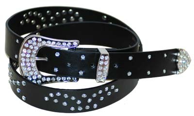 WN-305 BLACK STUDDED LEATHER BELT WITH FANCY BUCKLE, XL