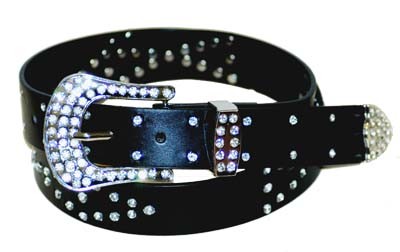 WN-306 BLACK STUDDED LEATHER BELT WITH FANCY BUCKLE, XL