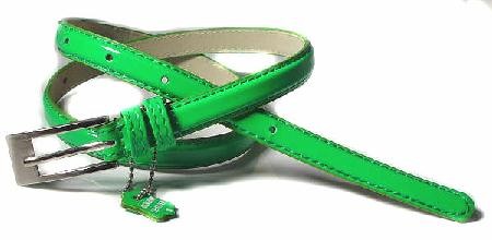 .5 Inch Glossy Green Skinny Belt for Women in Small