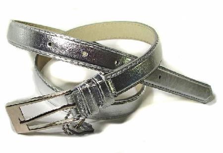 .5 Inch Glossy Silver Skinny Belt for Women in Large