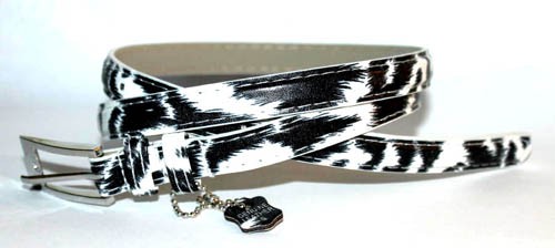 .5 Inch White and Black Zebra Print Skinny Belt for Women in Small