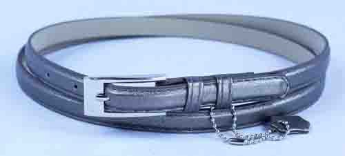 .5 Inch Metallic Silver Crinkle Skinny Belt for Women in Large