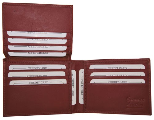 WA-1203 COWHIDE BIFOLD LEATHER WALLET W/CTR FLAP UP IN BURGUNDY