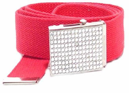 WN-BZ30 CANVAS MILITARY STYLE BELT WITH RHINESTONE BUCKLE, RED