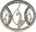 BU-103 OVAL BELT BUCKLE WITH CAT AND RHINESTONES