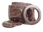 WN-155 BROWN 3" WIDE LEATHER BELT W/COVERED BUCKLE & RUFFLE EDGES, SIZE S/M