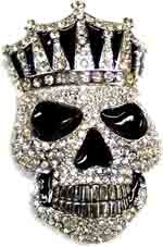 BU-32 LARGE SKULL W/ CROWN COVERED IN CLEAR STONES BELT BUCKLE (5" T X 3 1/2" W)