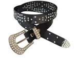 WN-301 BLACK STUDDED LEATHER BELT WITH FANCY BUCKLE, XL