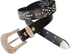 WN-302 BLACK STUDDED LEATHER BELT WITH FANCY BUCKLE, XL