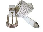 WN-302 WHITE STUDDED LEATHER BELT WITH FANCY BUCKLE, LARGE