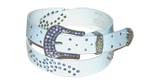 WN-303 WHITE STUDDED LEATHER BELT WITH FANCY BUCKLE, MEDIUM