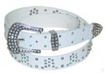 WN-304 WHITE STUDDED LEATHER BELT WITH FANCY BUCKLE, XL
