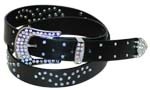 WN-305 BLACK STUDDED LEATHER BELT WITH FANCY BUCKLE, SMALL