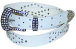 WN-306 WHITE STUDDED LEATHER BELT WITH FANCY BUCKLE, LARGE