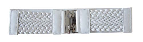 WHITE 3" WIDE STRETCH MATERIAL FASHION BELT FOR WOMEN
