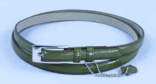 .5 Inch Glossy Olive Skinny Belt for Women in Small