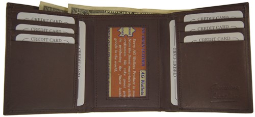 WA-1205 COWHIDE TRIFOLD LEATHER WALLET IN BROWN