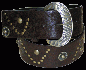 WN-139 BROWN 3" WIDE LEATHER BELT WITH CONCHOES, X-LARGE