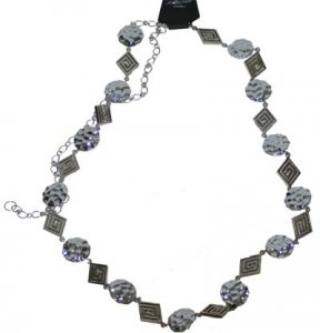 CH-25S SILVER HAMMERED DISCS AND DIAMONDS CHAIN BELT MED-LG