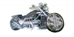 BU-244 CHROME MOTORCYCLE WITH DOLLAR SIGN SPINNER BELT BUCKLE