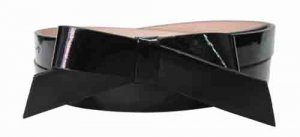 .75 Inch Black Glossy Skinny Bow Belt for Women in Large