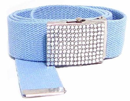 WN-BZ30 CANVAS MILITARY STYLE BELT WITH RHINESTONE BUCKLE, BABY BLUE