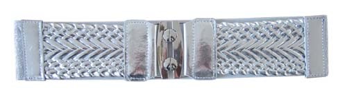 SILVER 3" WIDE STRETCH MATERIAL FASHION BELT FOR WOMEN