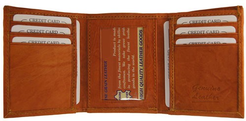 WA-1205 COWHIDE TRIFOLD LEATHER WALLET IN TAN