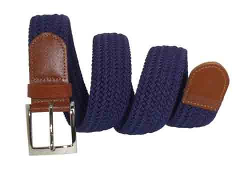 LA-4001-T NAVY WITH TAN WHOLESALE STRETCH LEATHER BELT, SMALL