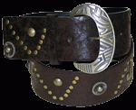 WN-139 BROWN 3" WIDE LEATHER BELT WITH CONCHOES, X-LARGE