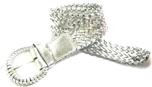 WN-LS3002 SILVER 1 & 3/4" WIDE LEATHER BRAIDED LADIES BELT, SMALL